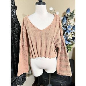 Lumiere Tan Trumpet Sleeve Cropped Sweater Size Small
